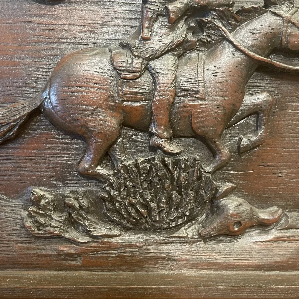VTG Colorado Carvings Ltd JL Jerome Wood Relief Plaque Western Cowboy & Horse 3D